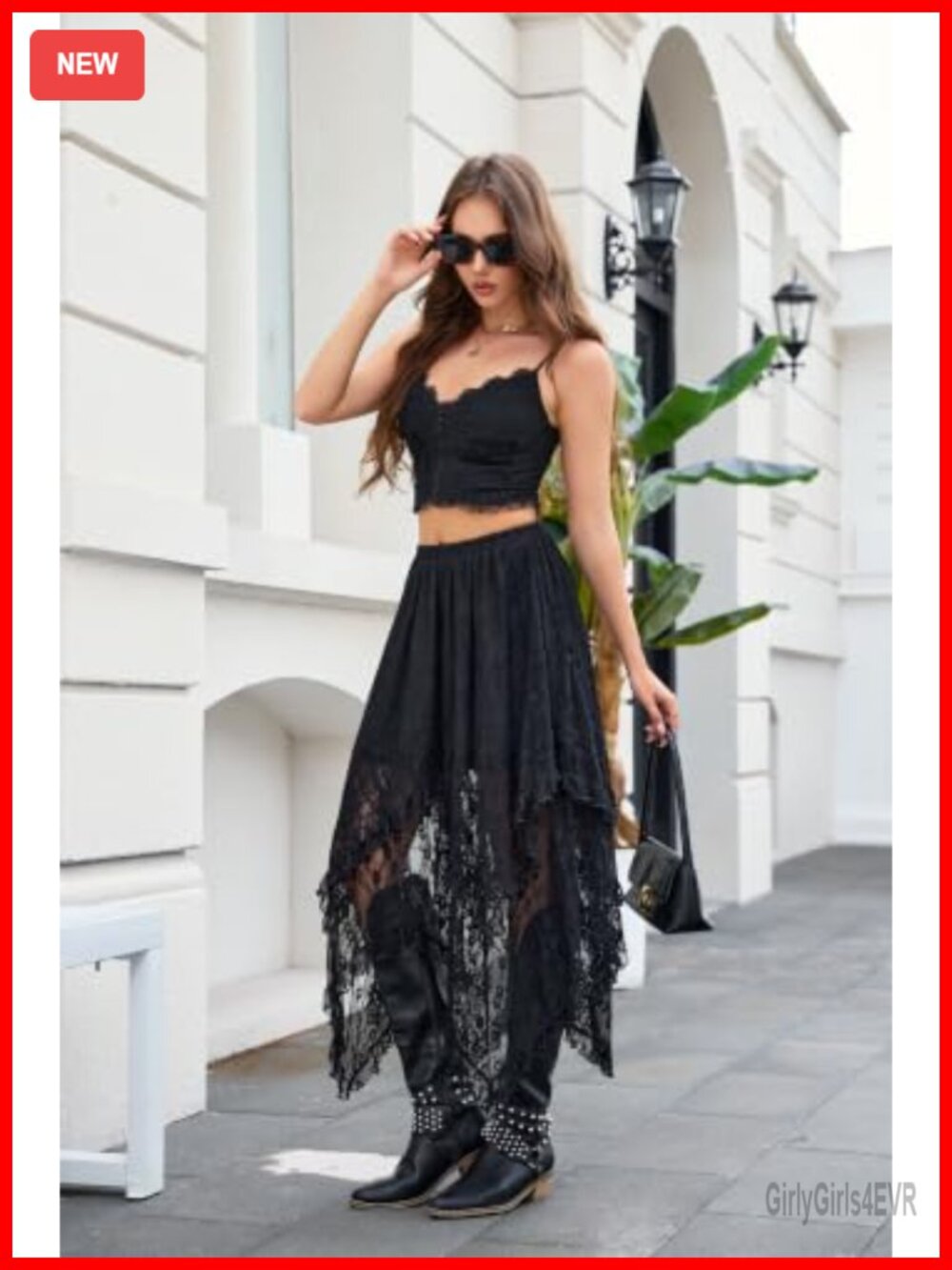 Lace Maxi Skirt Asymmetrical Ruffle Hem Flowy Boho Womens - Picture 2 of 6